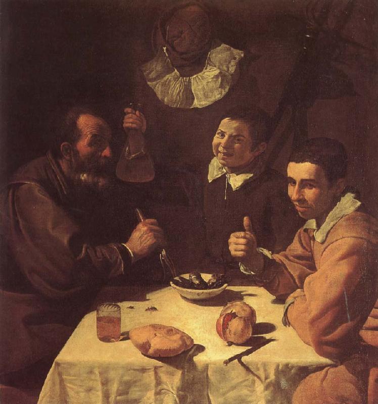 VELAZQUEZ, Diego Rodriguez de Silva y The three man beside the table France oil painting art